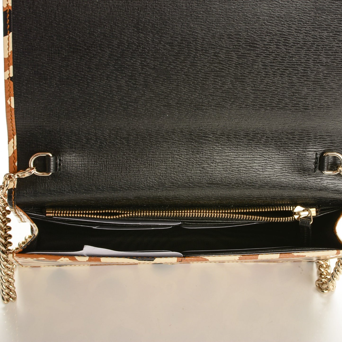 Patent Leopard Print Betty Chain Wallet Tobacco Black
