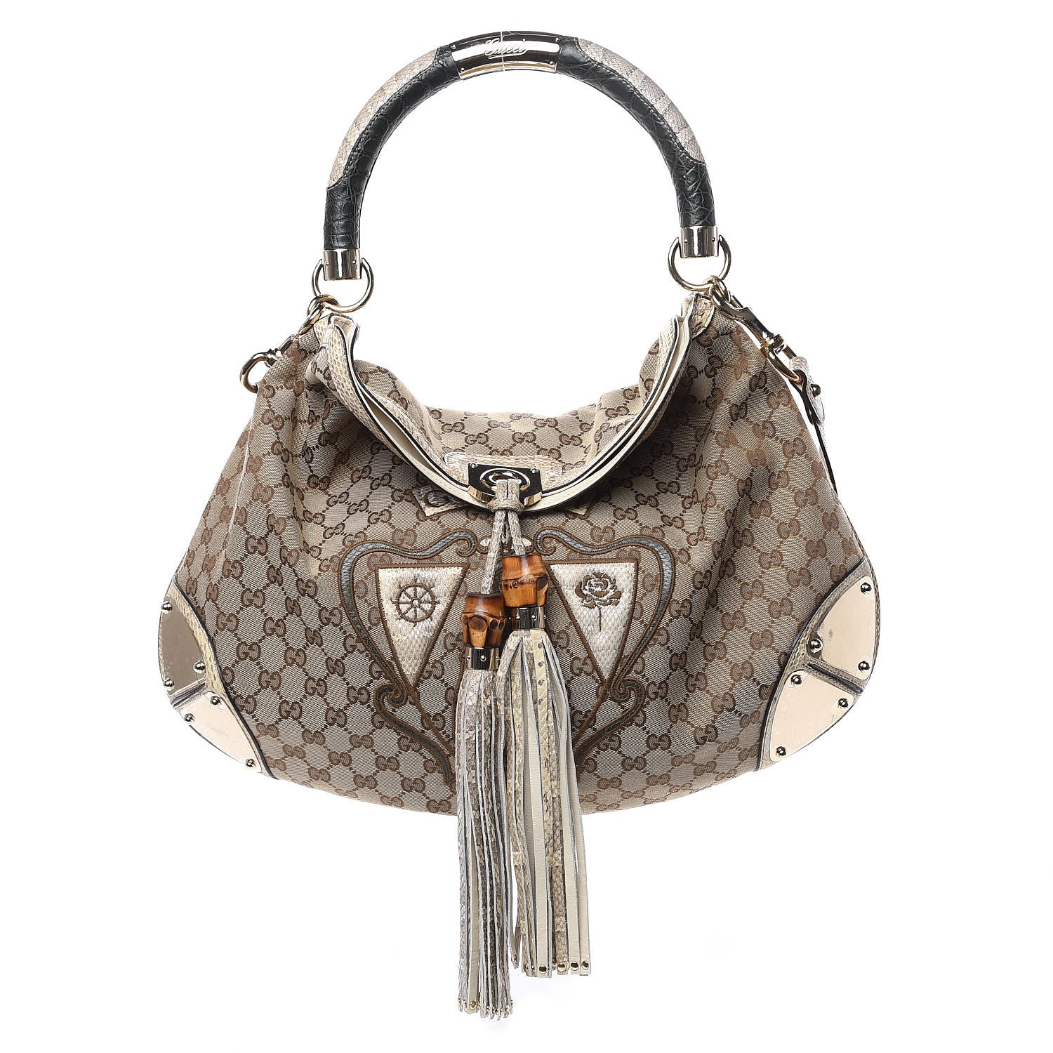 Gucci Monogram Large Crest Patchwork Embroidered Indy Top Handle Bag 1 of 11