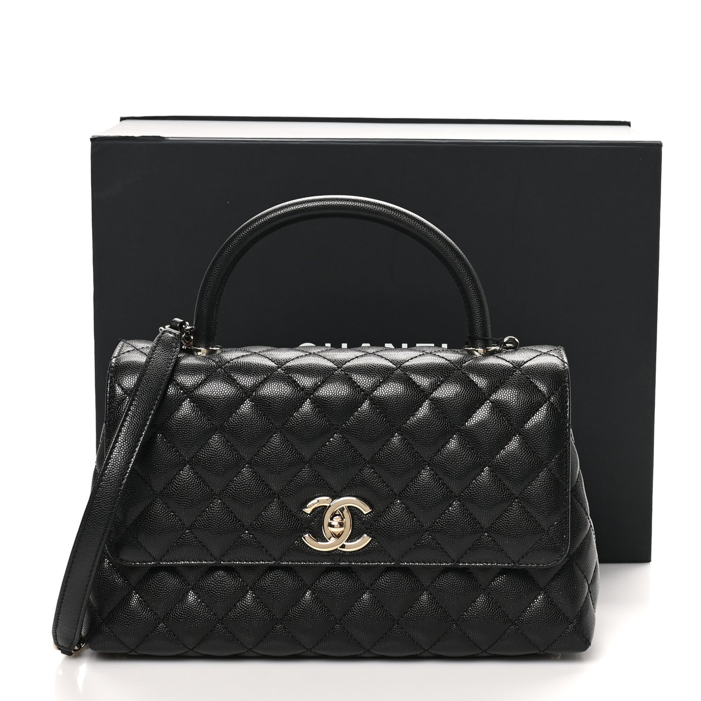 Caviar Quilted Small Coco Handle Flap Black