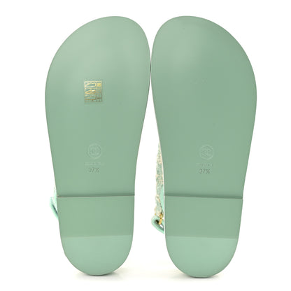 Chanel Wool Tweed Velcro Dad Sandals 37.5 Light Blue Ivory 6 of 9
