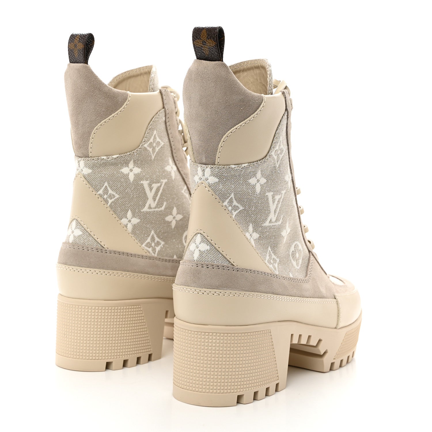 Louis Vuitton Suede Calfskin Monogram Laureate Platform Desert Boots 37 Taupe 4 of 8
