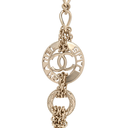 Chanel Metal Pearl Chain CC Paris Pendant Long Necklace Light Gold 4 of 7