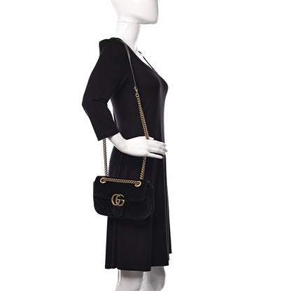 Gucci Velvet Matelasse Mini GG Marmont Shoulder Bag Black 2 of 12