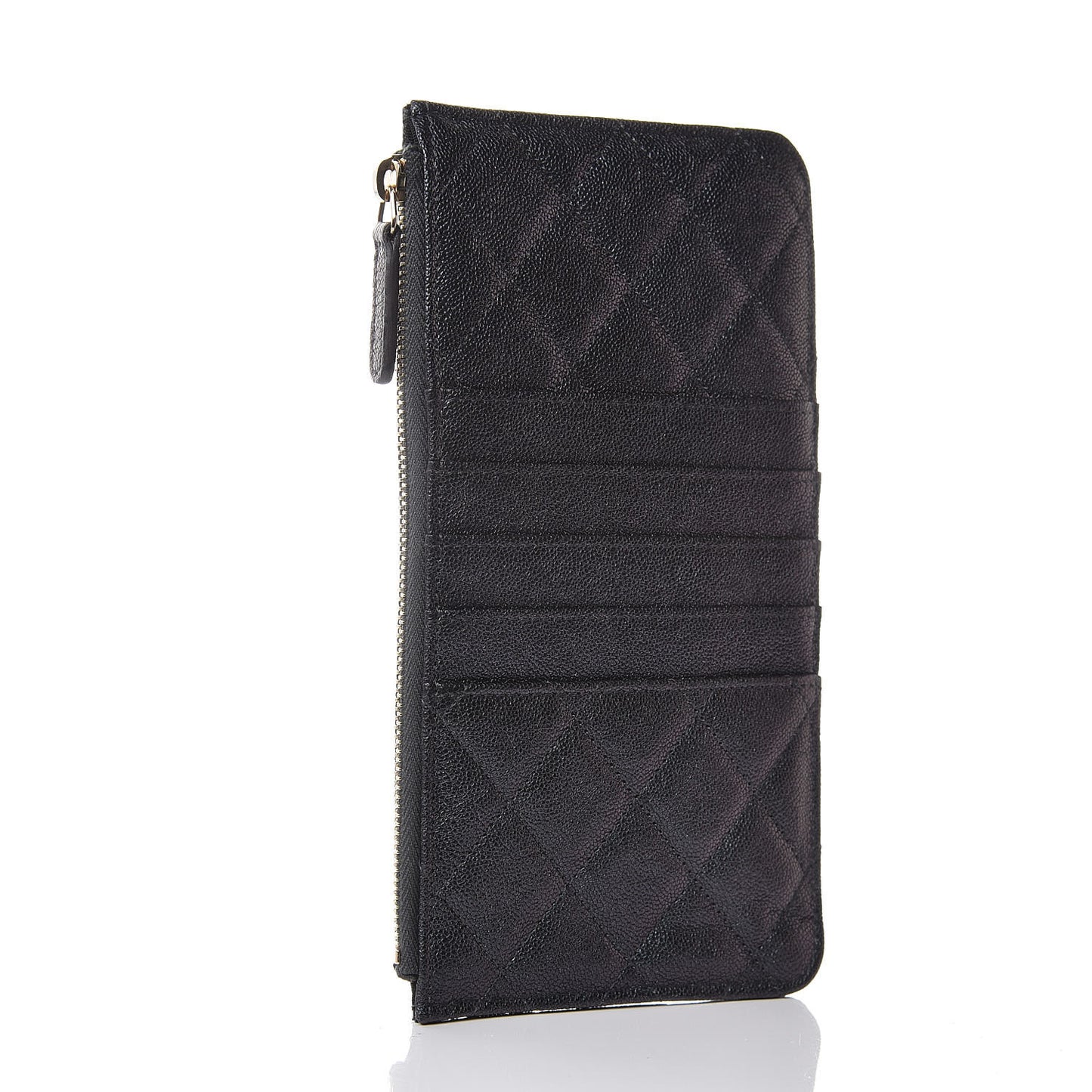 Iridescent Caviar Quilted Classic Flat Wallet Pouch Black
