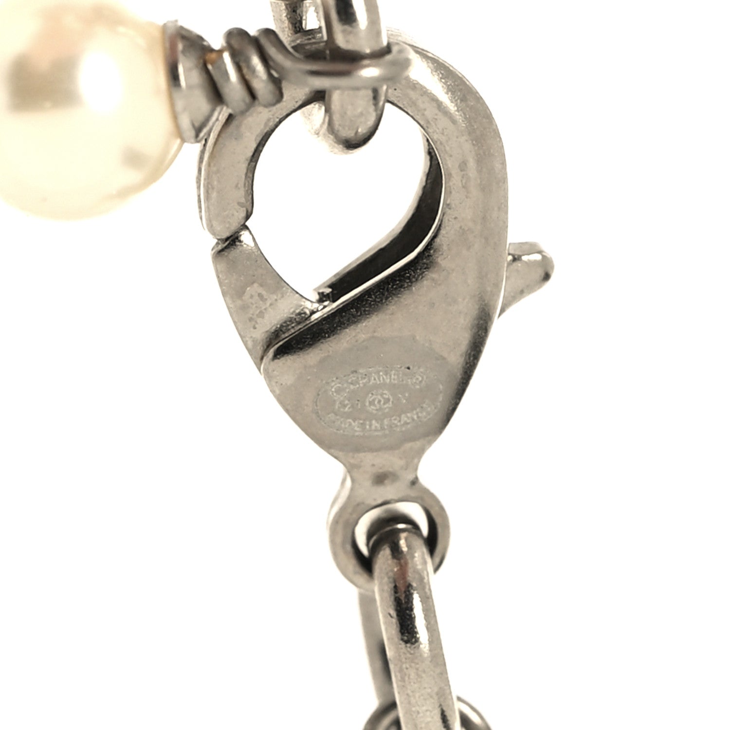 Chanel Crystal Pearl CC Long Necklace Silver 5 of 5