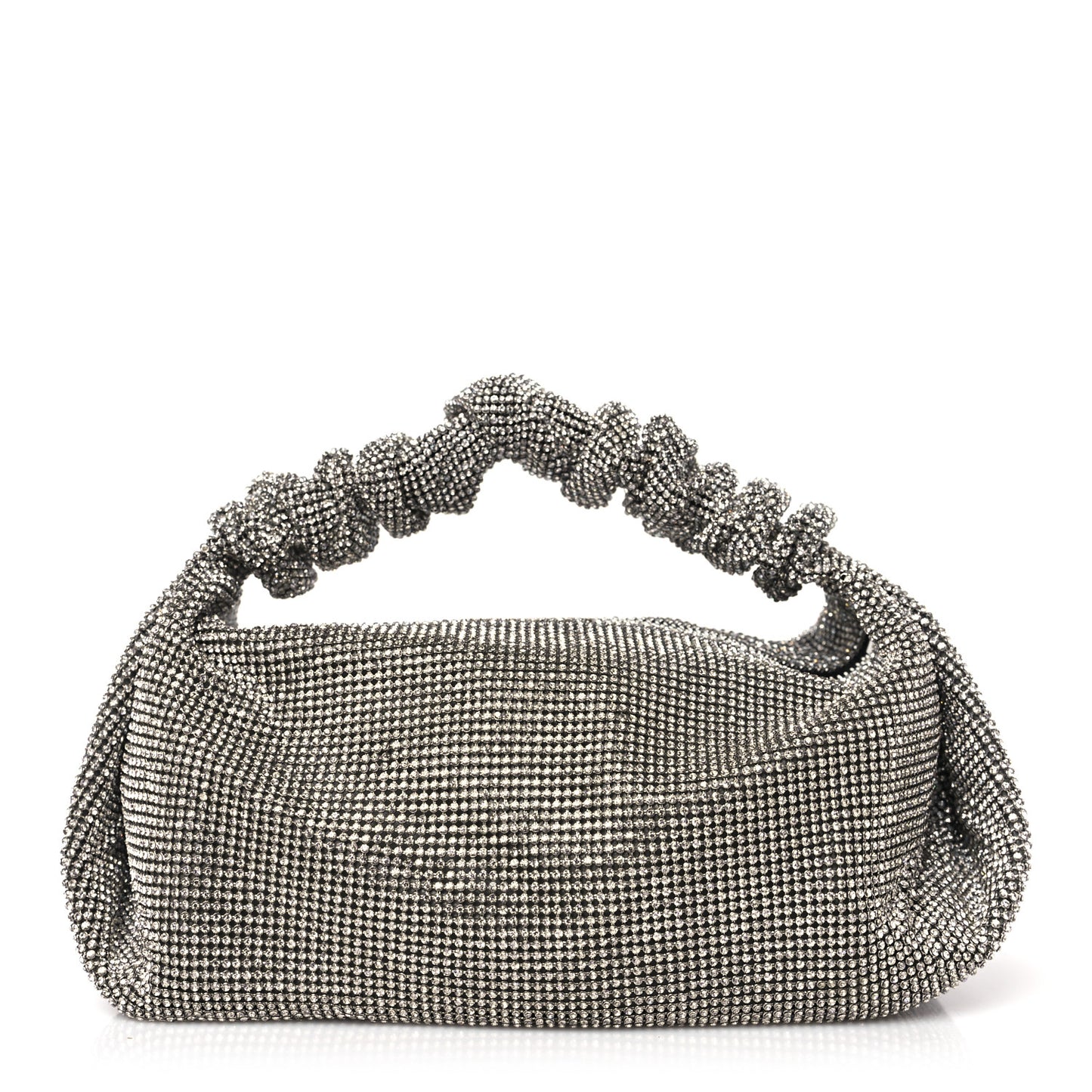 Mesh Crystal Rhinestone Mini Scrunchie Clutch Black Silver