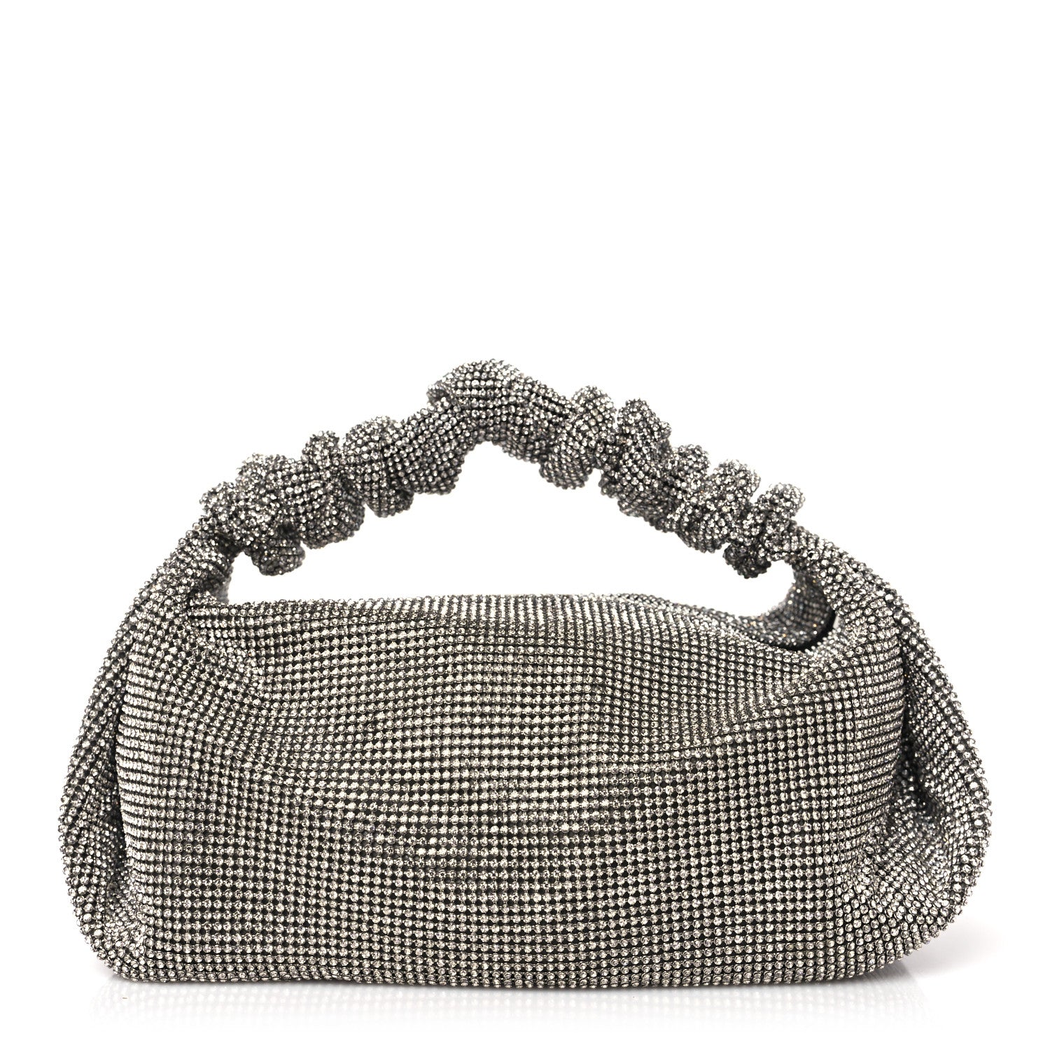 Alexander Wang Mesh Crystal Rhinestone Mini Scrunchie Clutch Black Silver 1 of 8