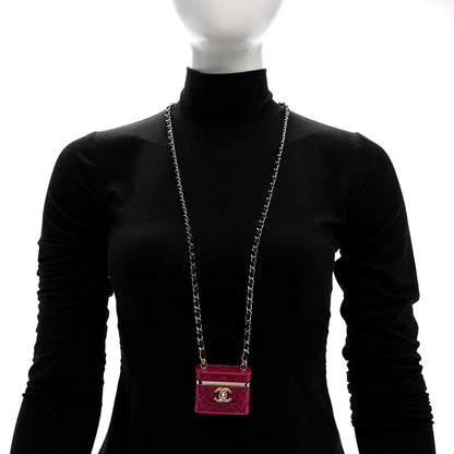 Chanel Metal Lambskin Resin Quilted CC Mini Vanity Necklace Gold Black Fuchsia 2 of 6