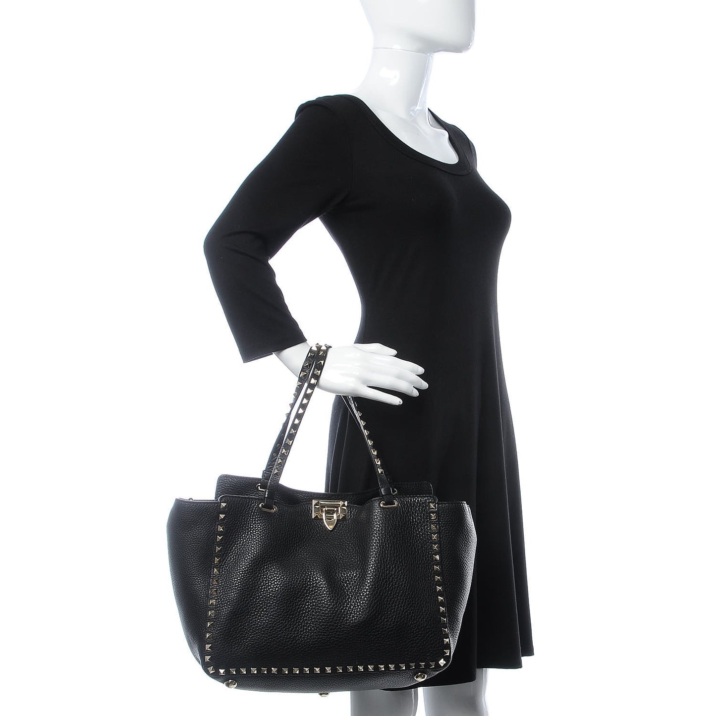 Alce Printed Calfskin Medium Rockstud Tote Black