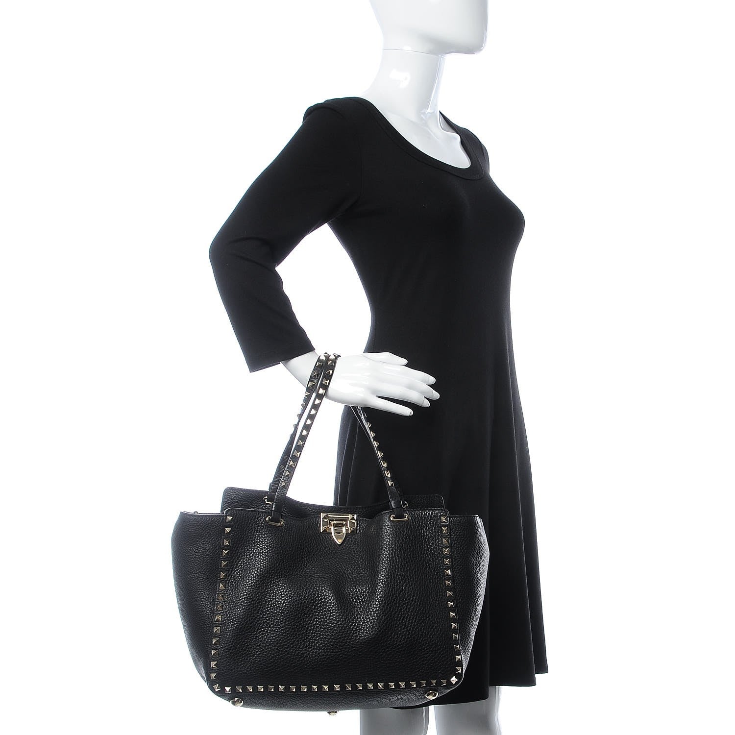 Valentino Garavani Alce Printed Calfskin Medium Rockstud Tote Black 3 of 7