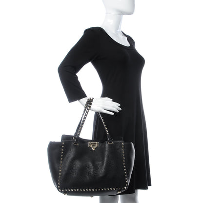 Valentino Garavani Alce Printed Calfskin Medium Rockstud Tote Black 3 of 7