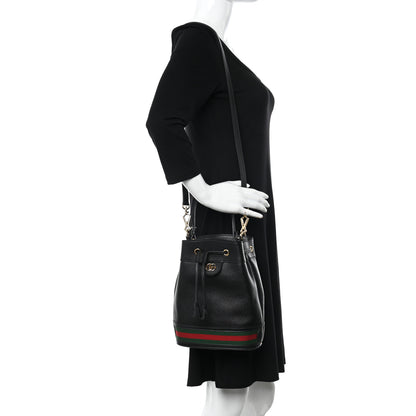 Gucci Glazed Textured Calfskin Web Small Ophidia Bucket Bag Black 2 of 11