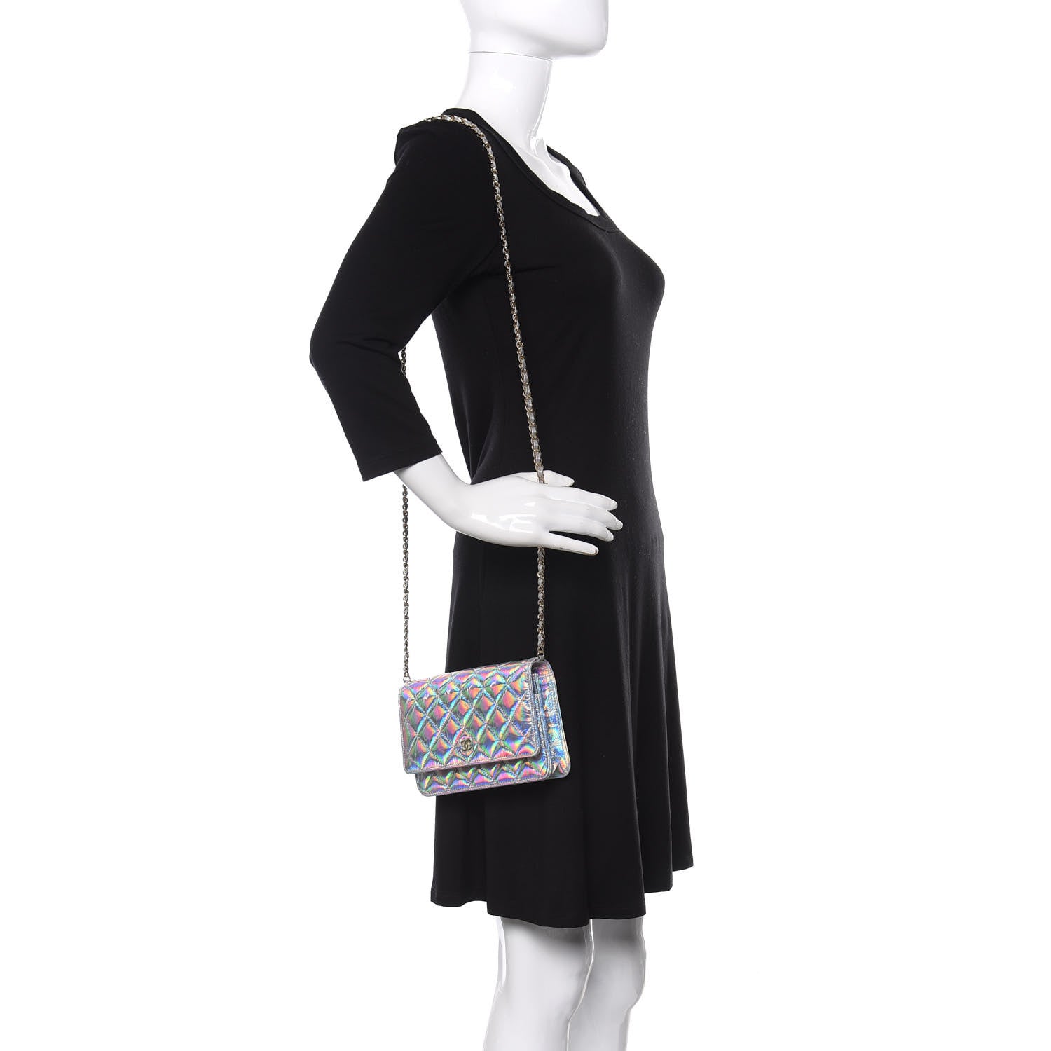 Chanel Iridescent Goatskin Quilted Wallet On Chain WOC Silver 2 of 12