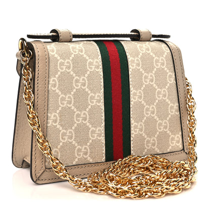 Gucci GG Supreme Monogram Textured Dollar Calfskin Web Mini Ophidia Padlock Top Handle Chain Shoulder Bag Beige Mystic White Oatmeal 3 of 10