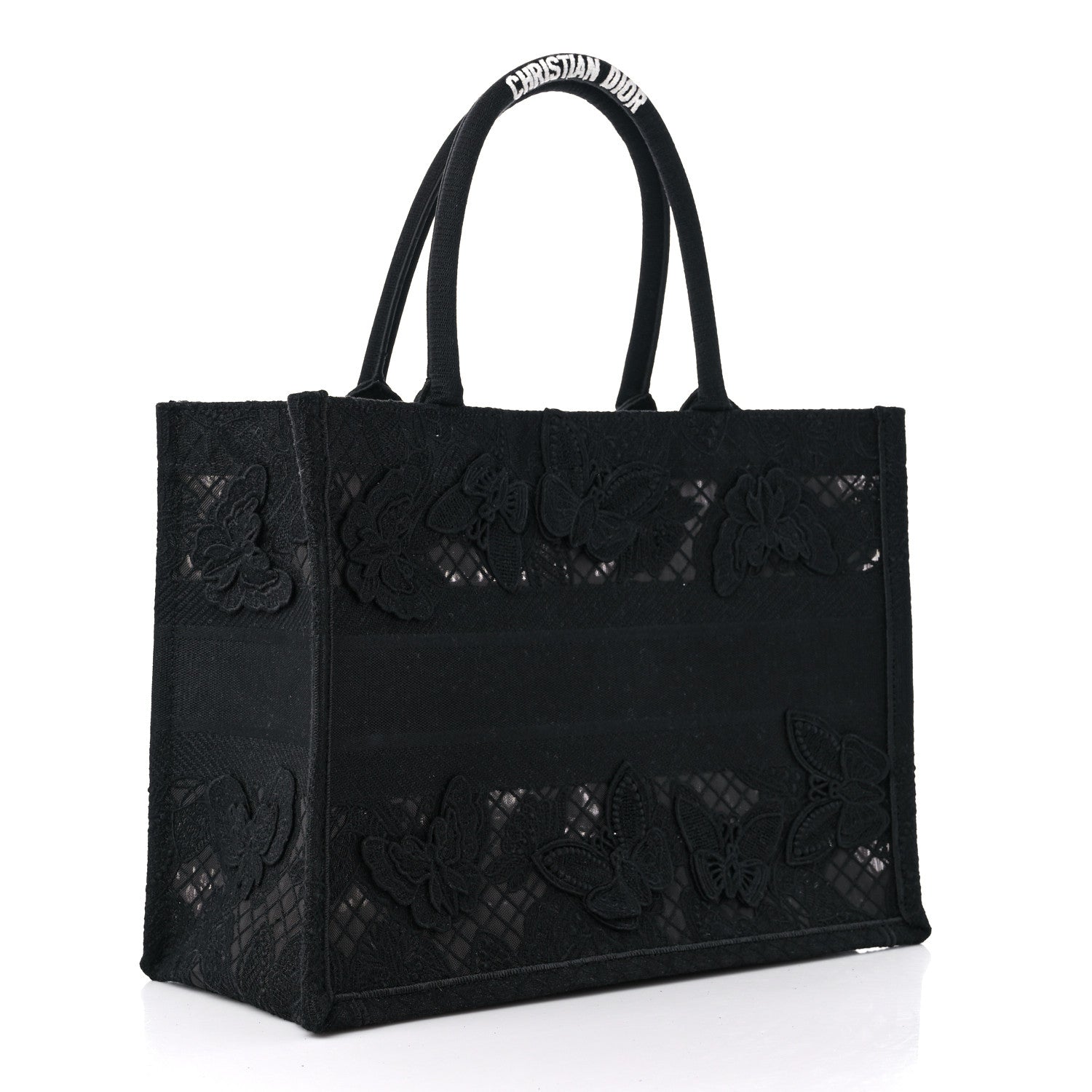 Christian Dior Embroidered 3D Macrame D-Lace Butterfly Medium Book Tote Black Multicolor 3 of 10