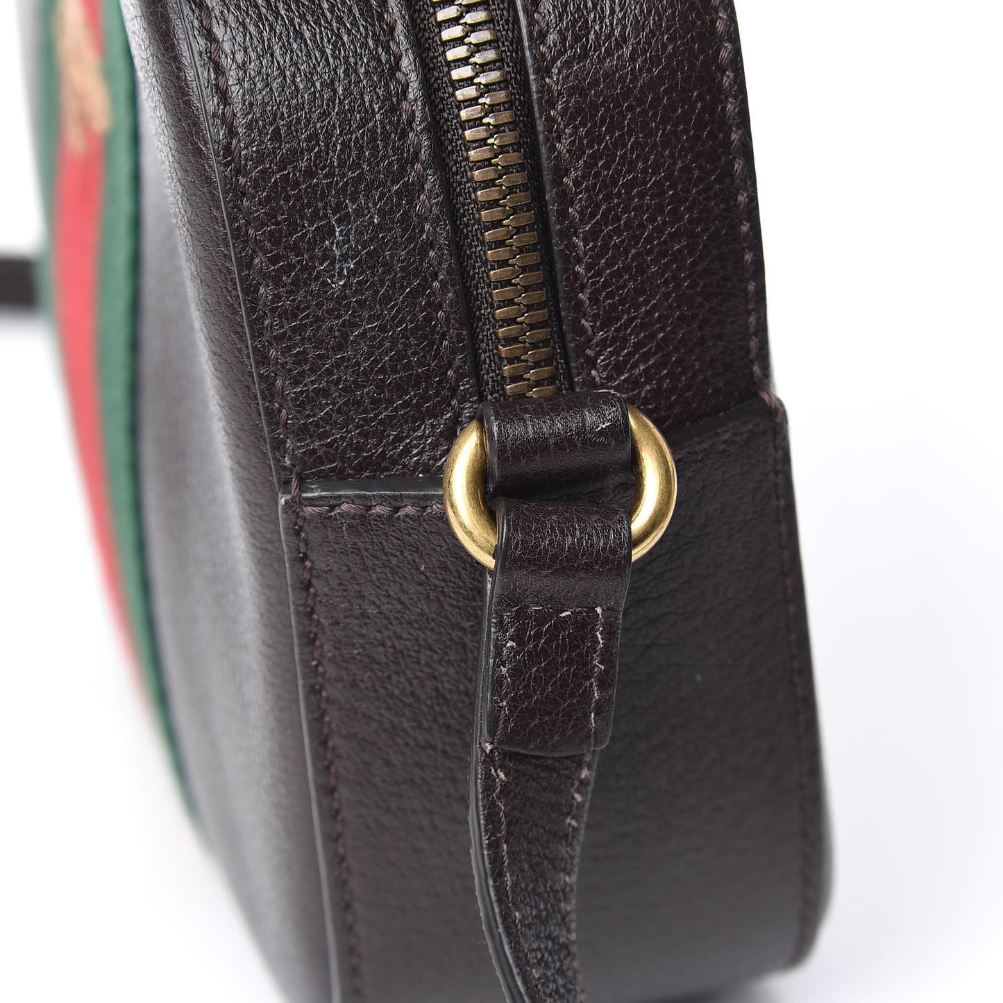 Textured Calfskin Web Small Webby Bee Shoulder Bag Brown Coffee