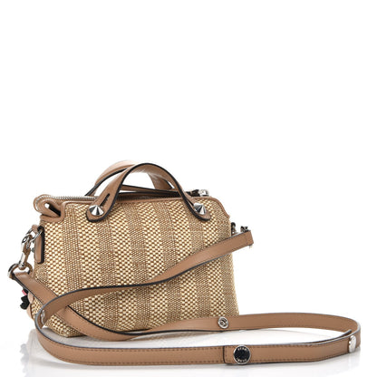 Fendi Paglia Vitello Dolce Flowerland Studded Striped Mini By The Way Boston Bag Natural Cuoio Multicolor 3 of 7