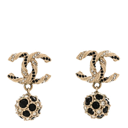 Chanel Crystal CC Ball Drop Earrings Gold Black 1 of 5