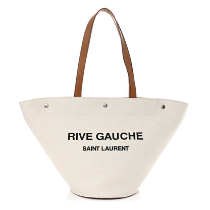 Saint Laurent Canvas Calfskin Rive Gauche Trapezoid Tote Beige 1 of 11