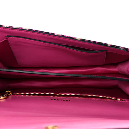 Miu Miu Jacquard Crocodile Embossed Calfskin Crystal Solitaire Flap Bag Fuxia 5 of 12