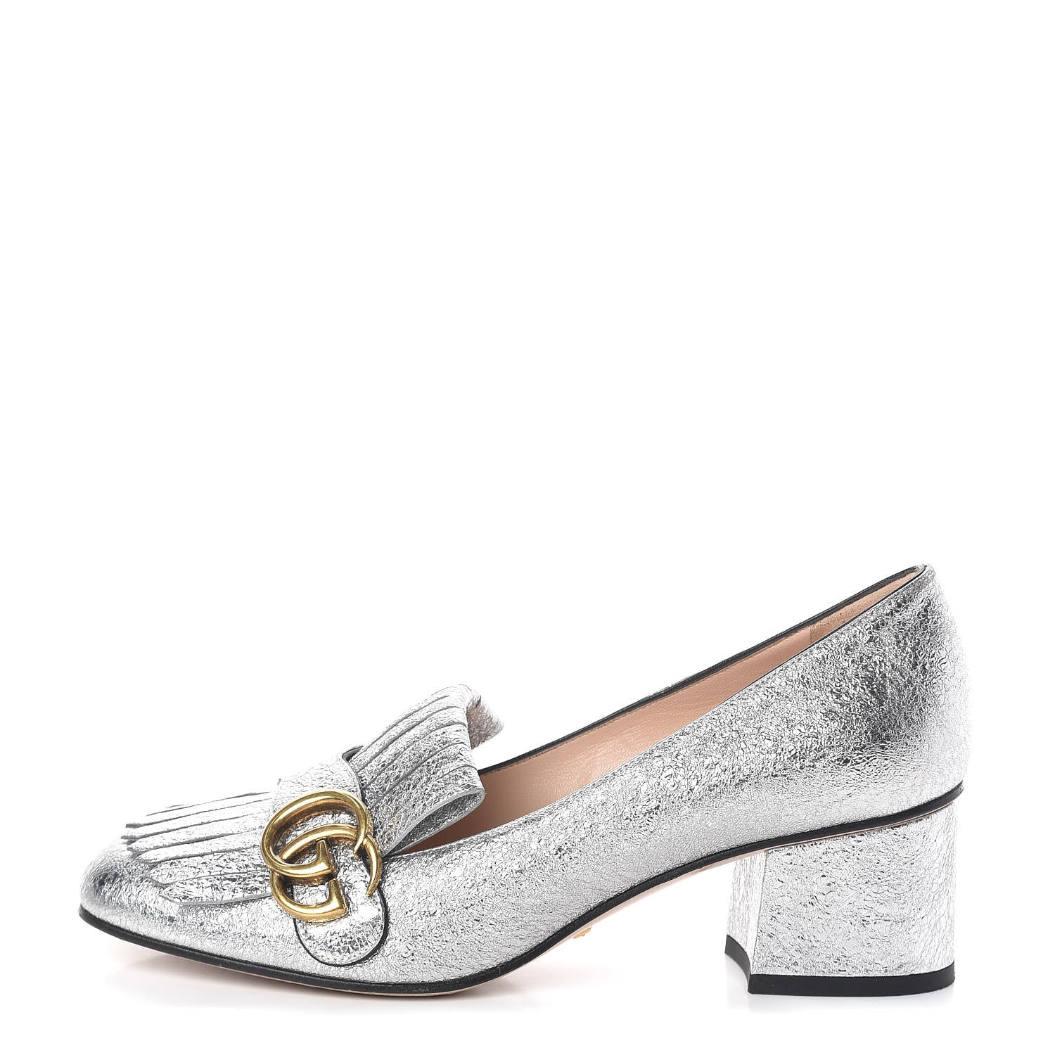 Gucci Galassia GG Marmont Fringe 50mm Loafer Pumps 37.5 Argento 1 of 11
