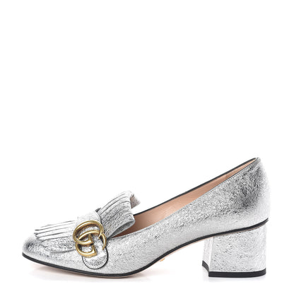 Gucci Galassia GG Marmont Fringe 50mm Loafer Pumps 37.5 Argento 1 of 11
