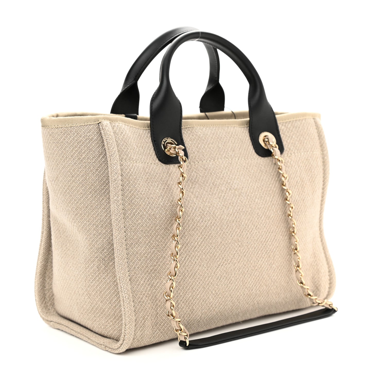 Mixed Fibers Small Deauville Tote Beige Black