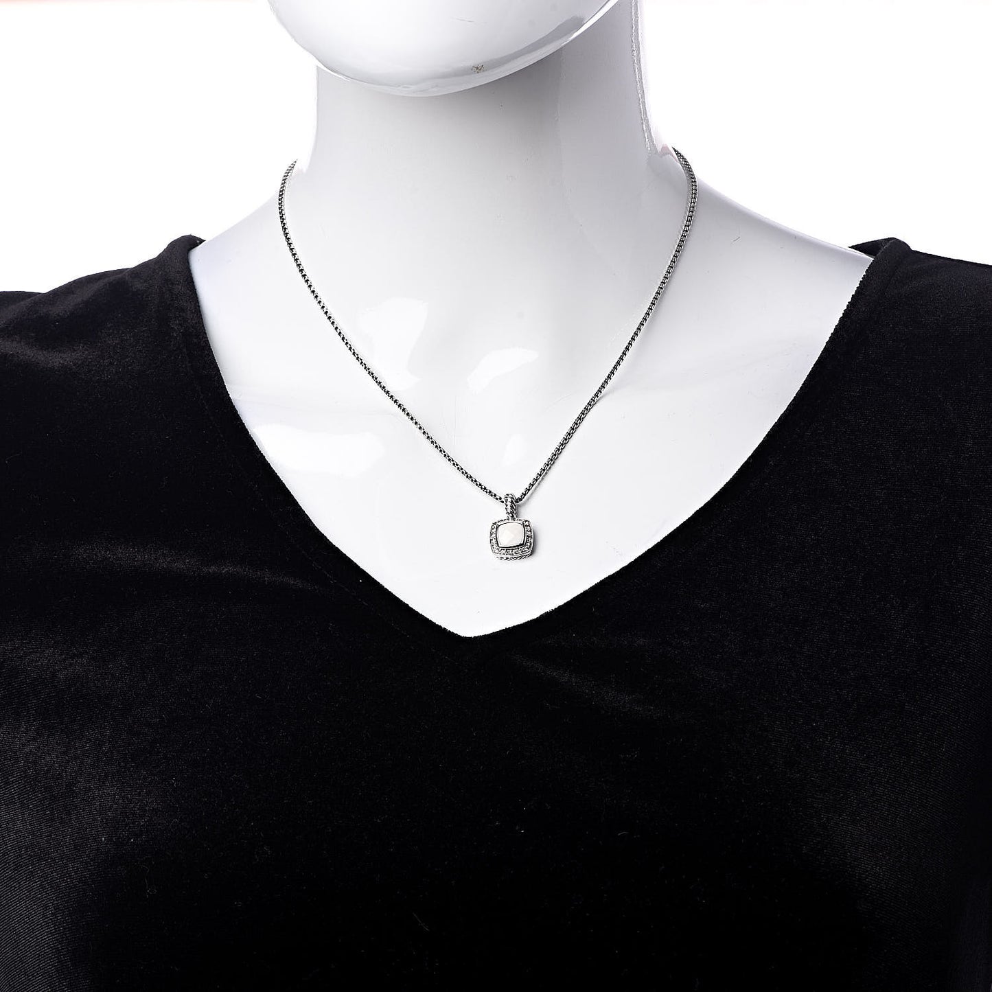 Sterling Silver White Agate Diamond 7mm Petite Albion Pendant Necklace
