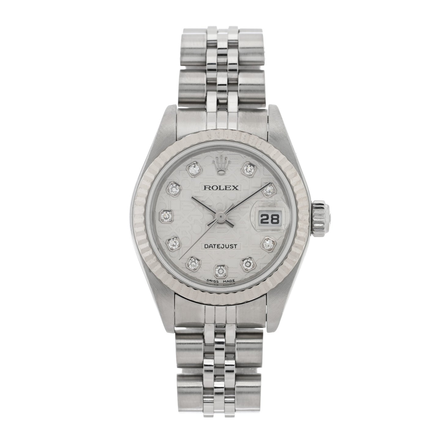 Stainless Steel 18K White Gold Diamond 26mm Oyster Perpetual Datejust Watch Silver Jubilee 79174
