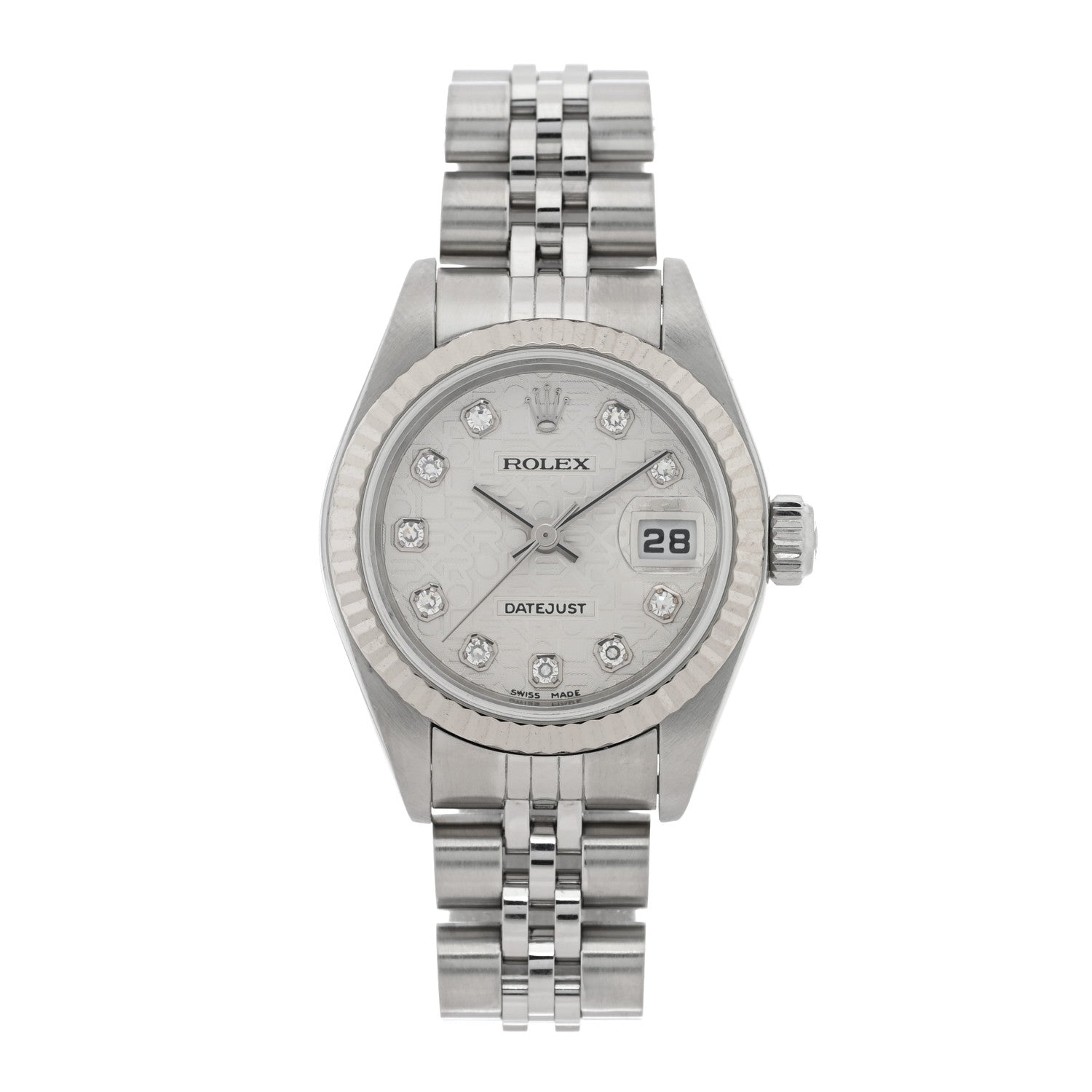 Rolex Stainless Steel 18K White Gold Diamond 26mm Oyster Perpetual Datejust Watch Silver Jubilee 79174 1 of 4