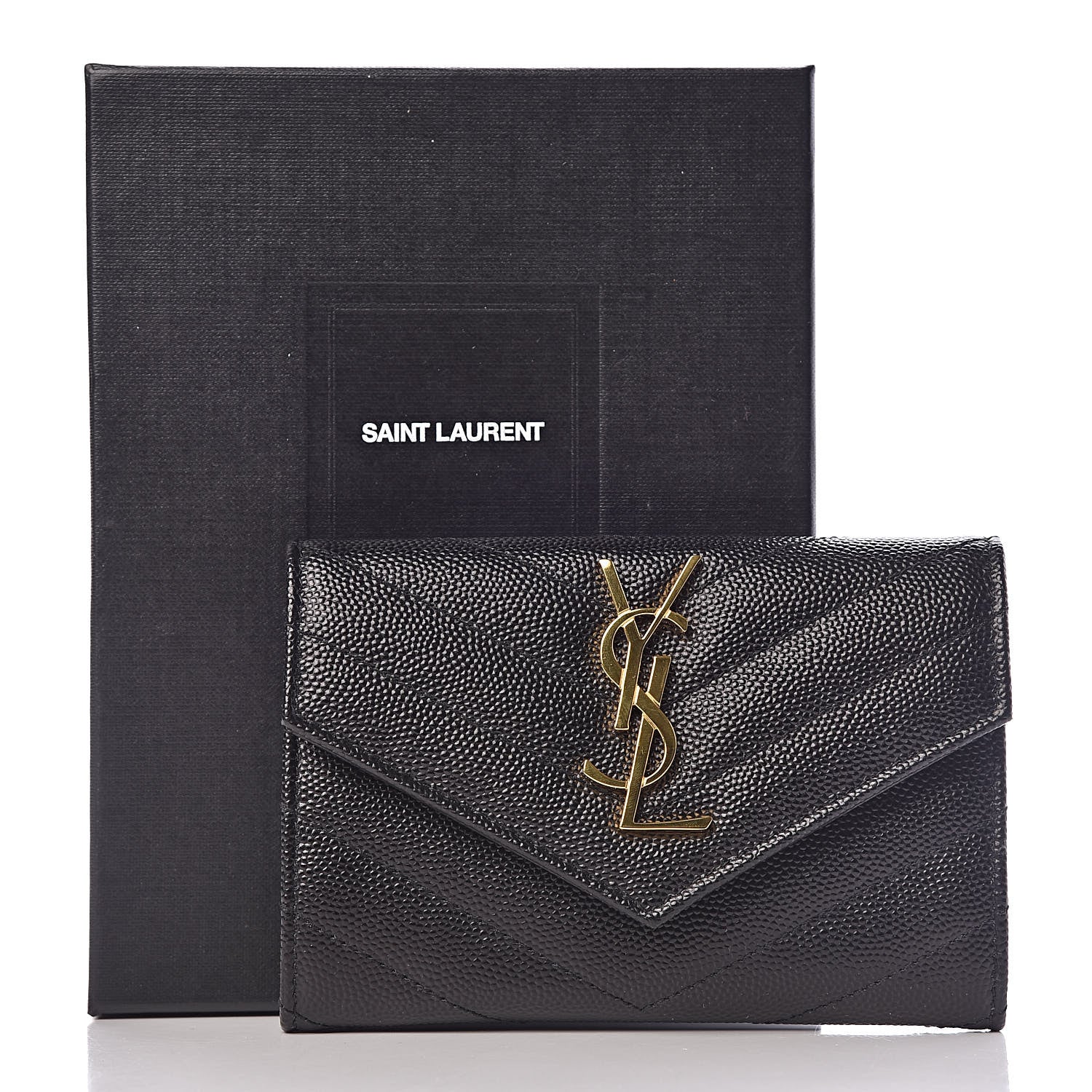 Saint Laurent Grain De Poudre Matelasse Chevron Small Monogram Envelope Wallet Black 7 of 7