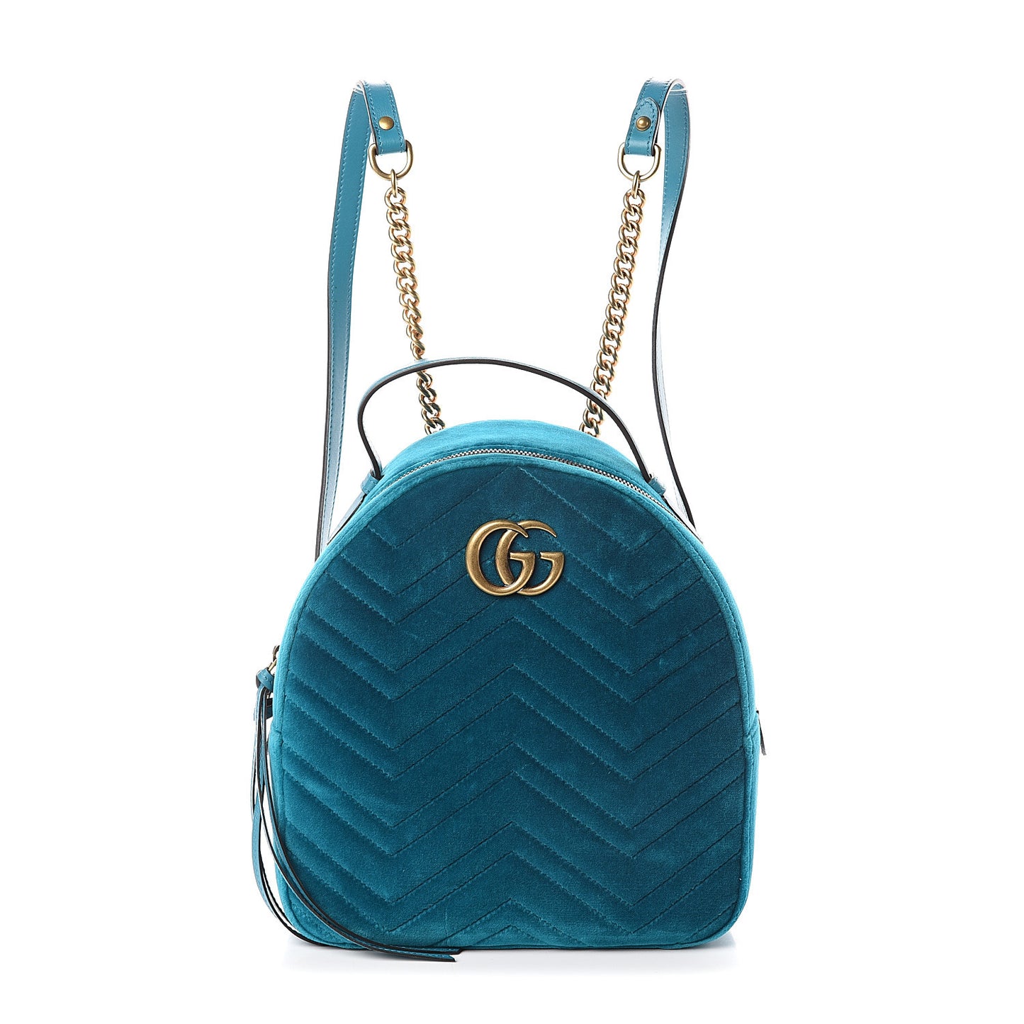 Velvet Matelasse GG Marmont Dome Backpack Pavone Cyan