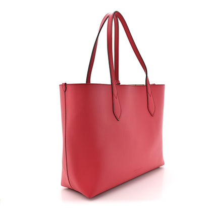 Burberry Grainy Calfskin Haymarket Check Medium Reversible Tote Coral Red 5 of 16