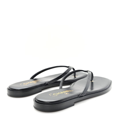 Chanel Goatskin CC Times Square Thong Sandals 39 Black 5 of 10