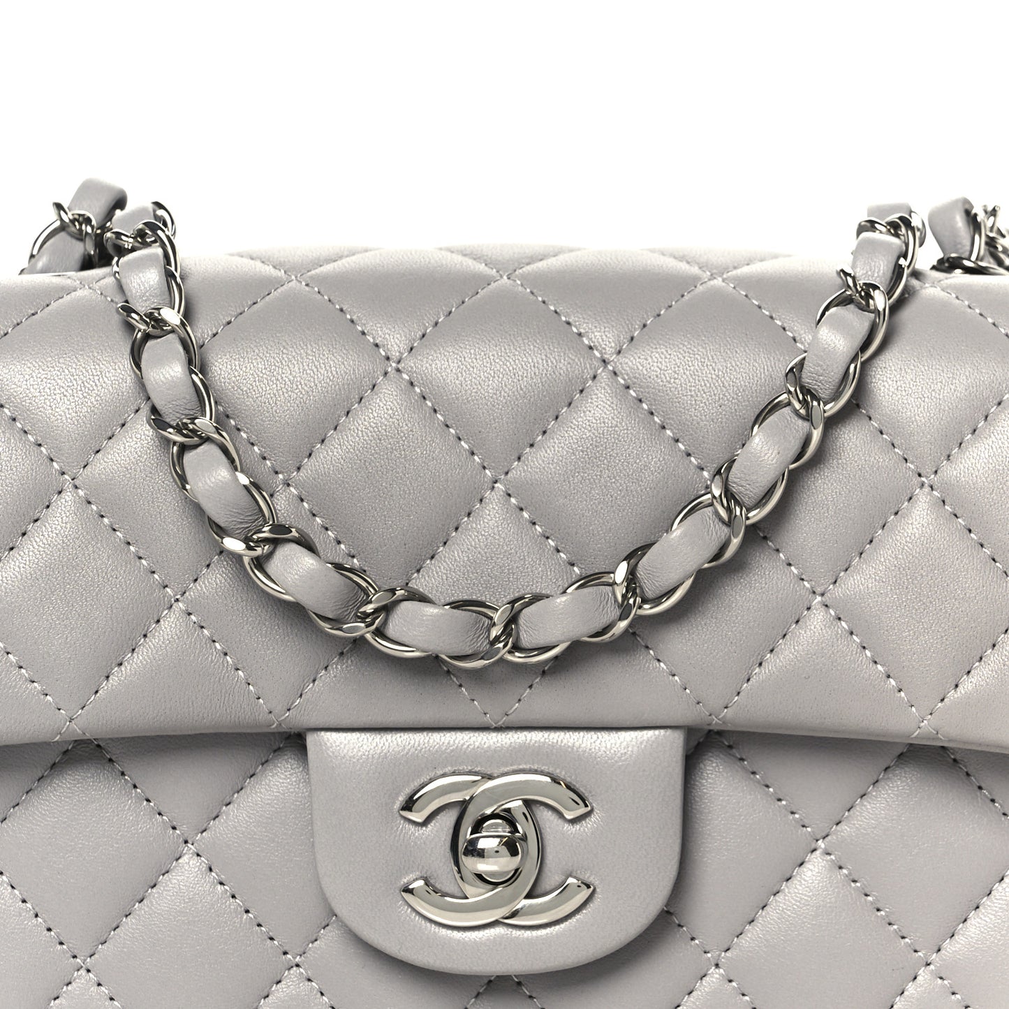 Lambskin Quilted Mini Rectangular Flap Grey