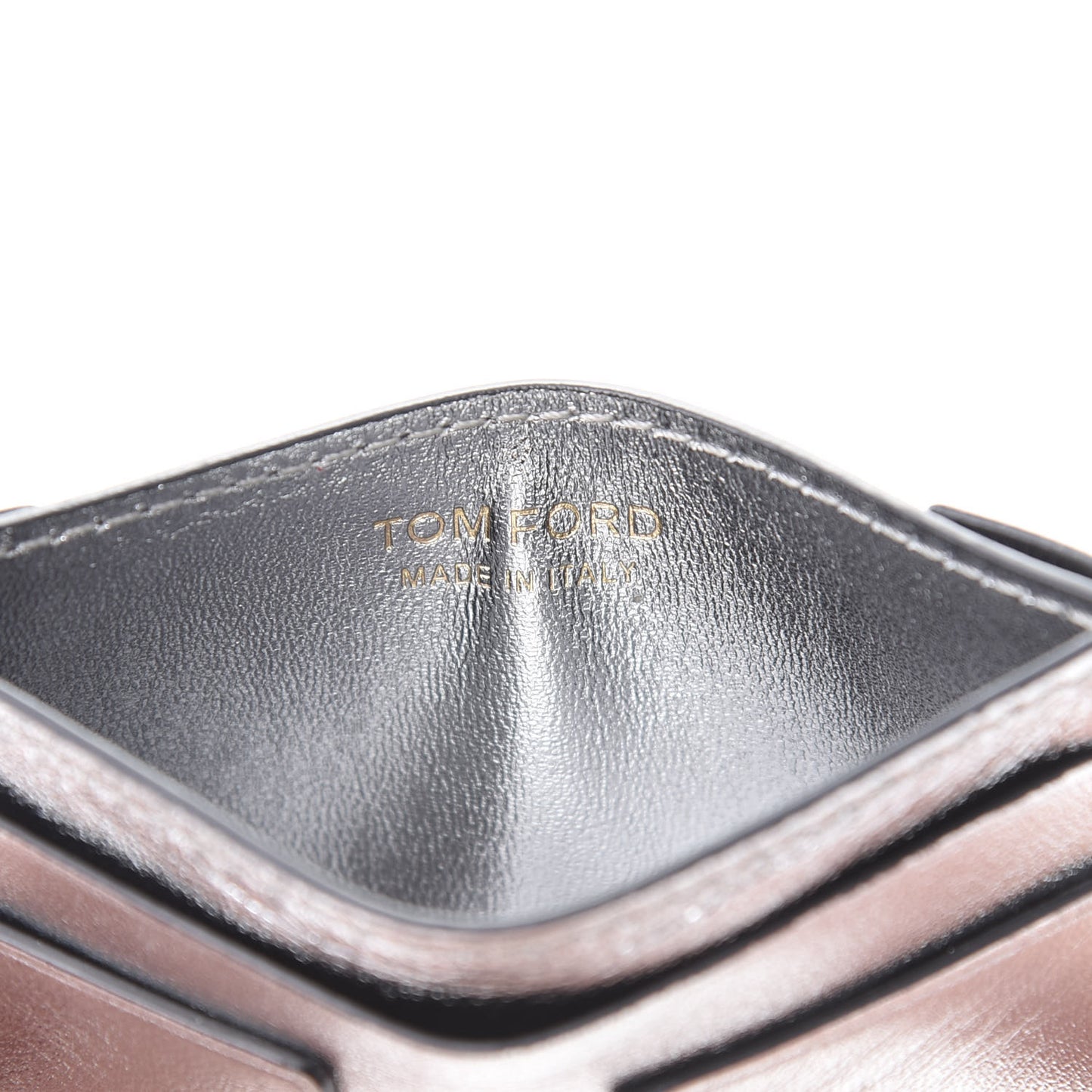 Metallic Calfskin Card Holder Silver