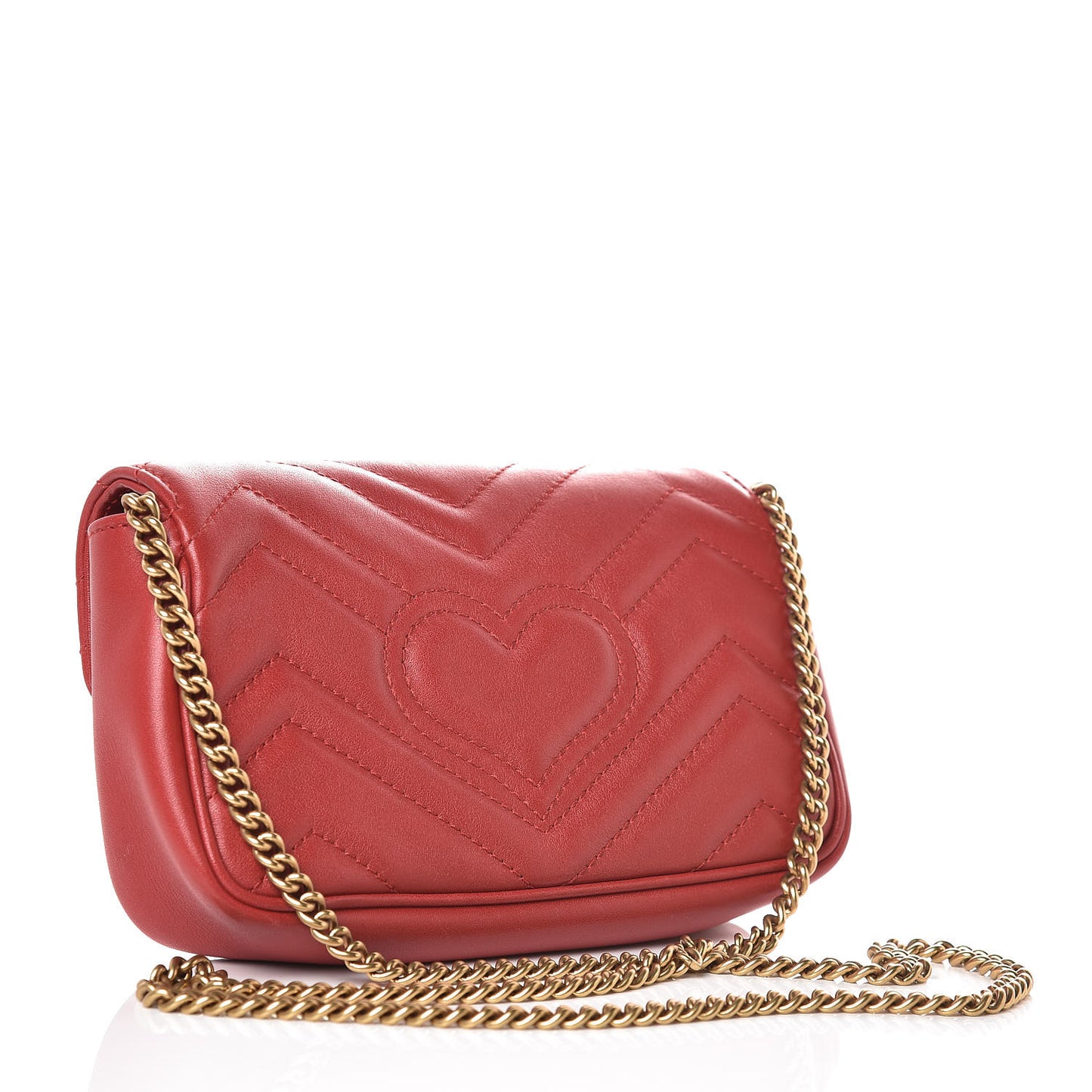 Calfskin Matelasse Super Mini GG Marmont Shoulder Bag Hibiscus Red