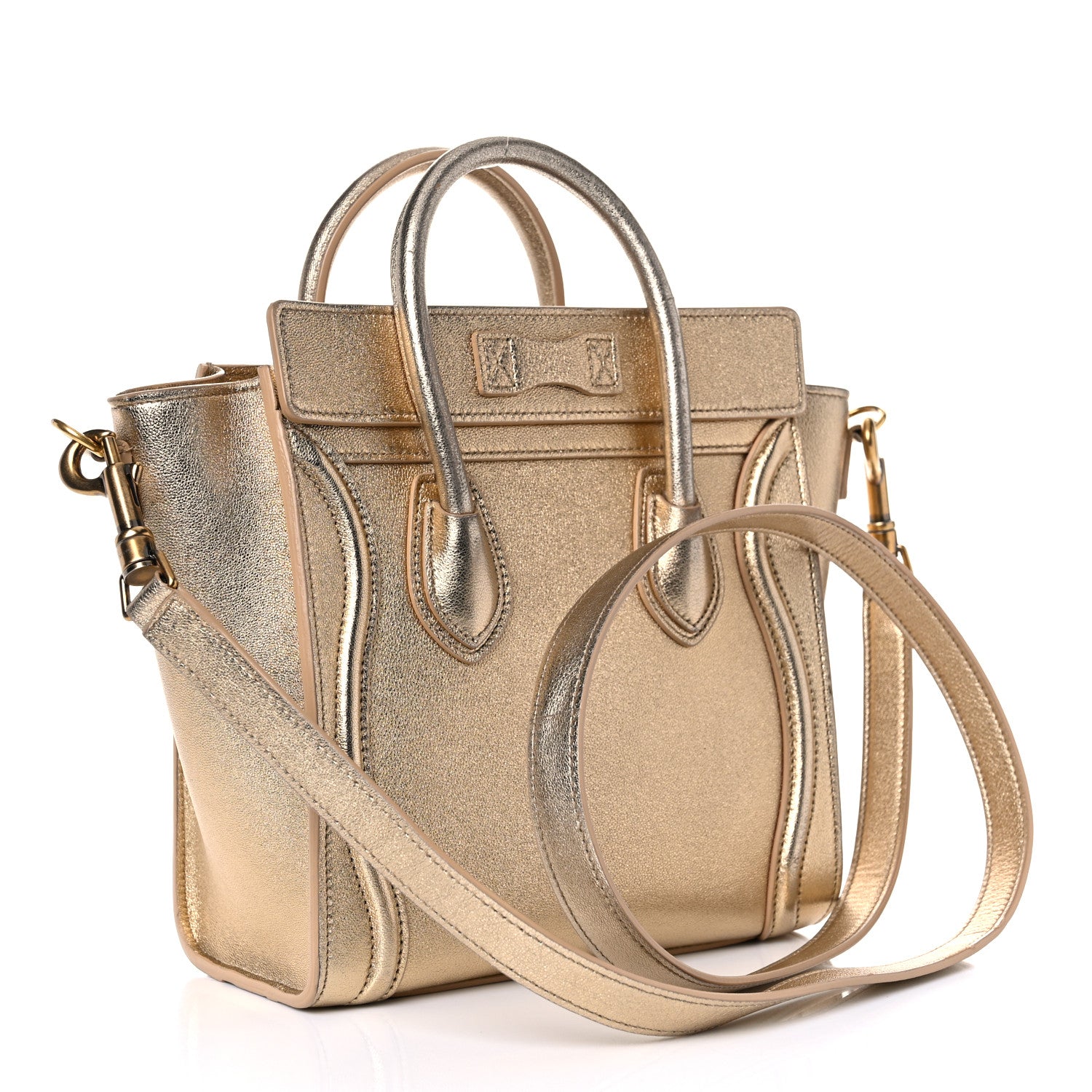 Celine Laminated Lambskin Nano Luggage Gold 3 of 15