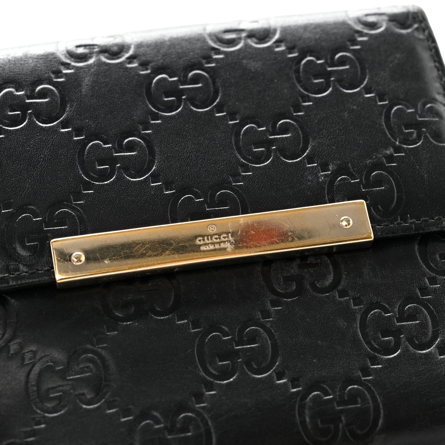 Guccissima Metal Bar French Flap Wallet Black