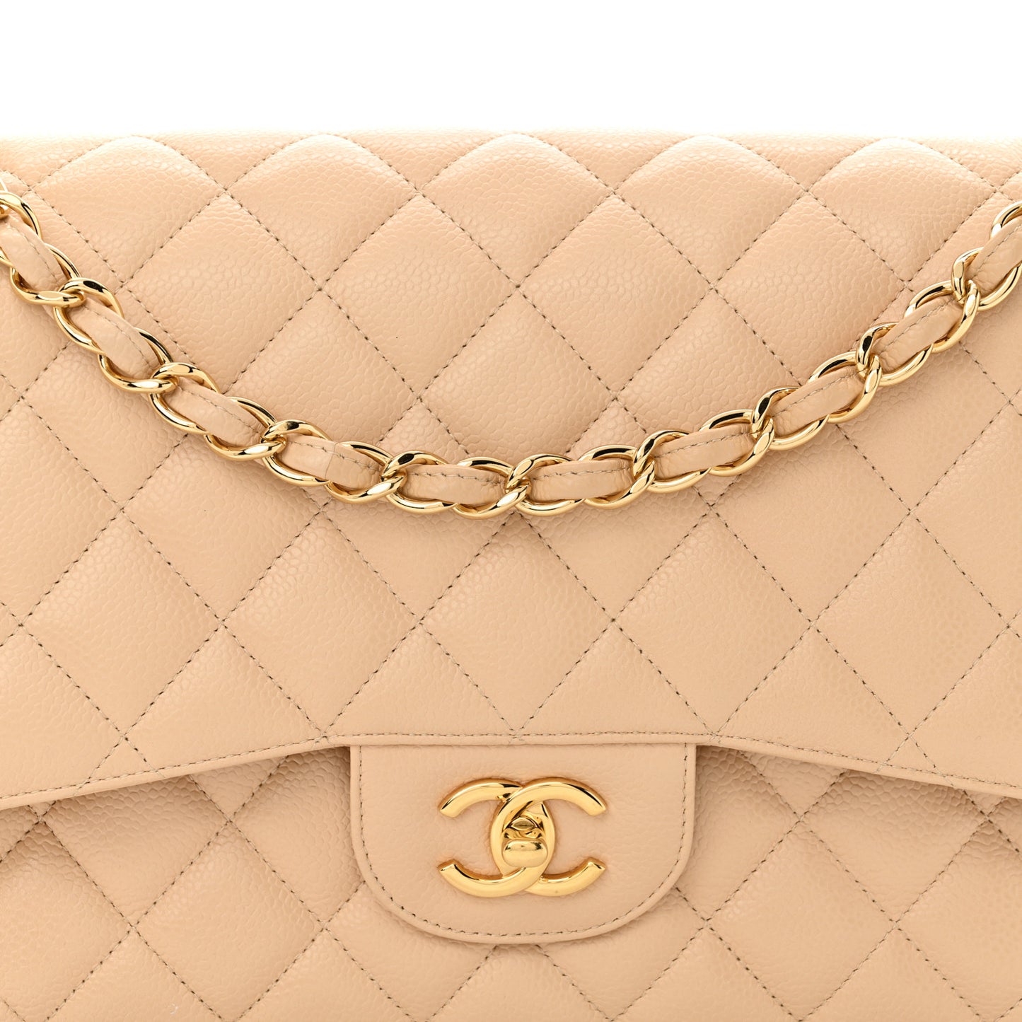 Caviar Quilted Jumbo Double Flap Beige Clair