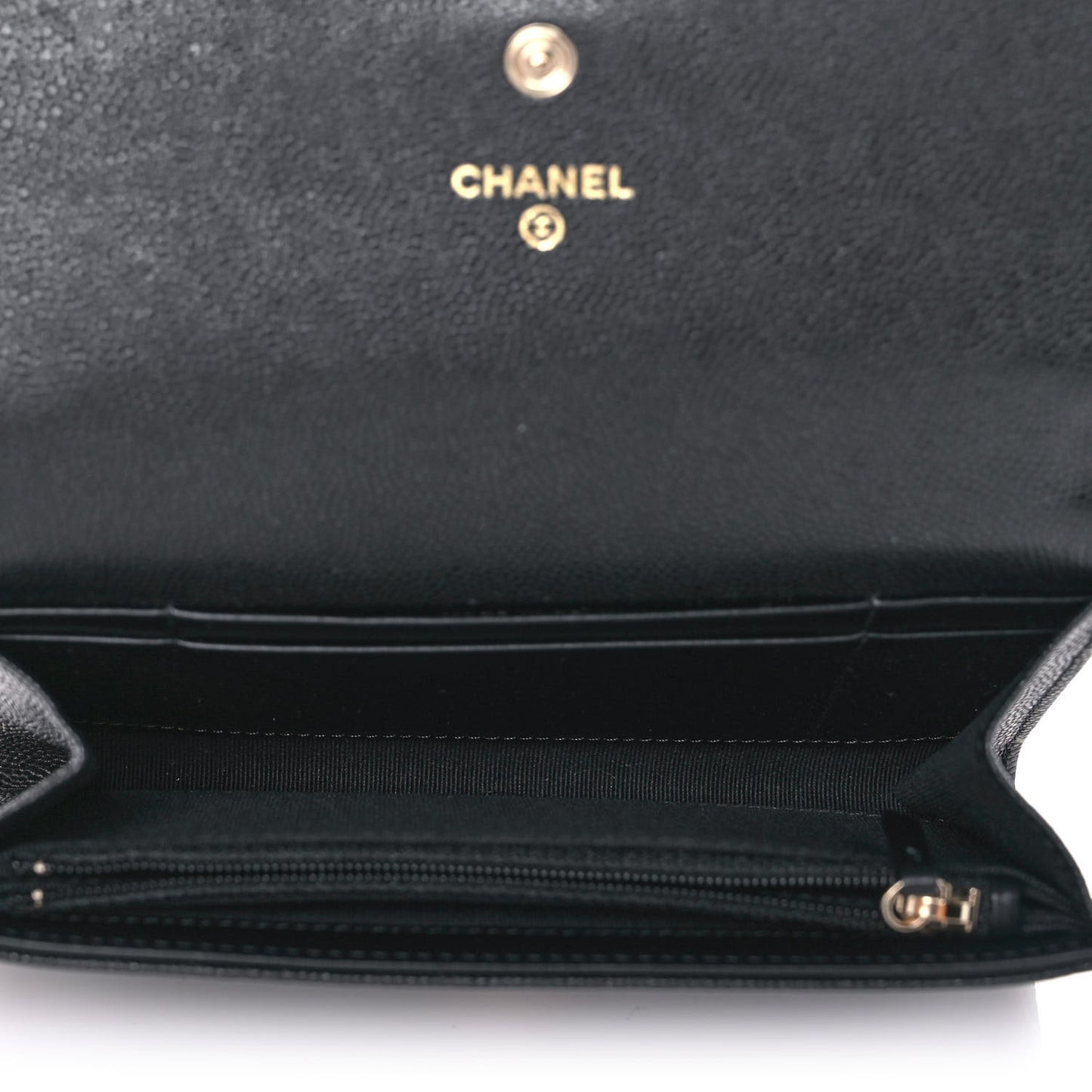 Caviar Quilted Crystal CC Large Gusset Flap Wallet Black