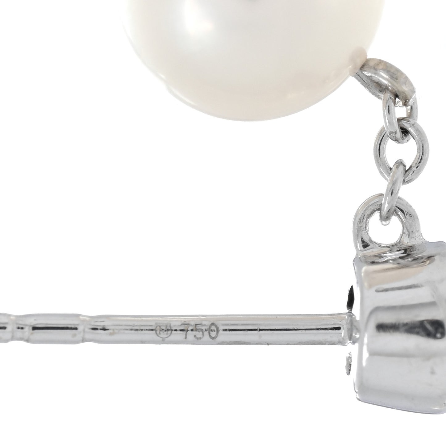 18K White Gold Diamond Pearl 7.5-8mm Classic Drop Earrings
