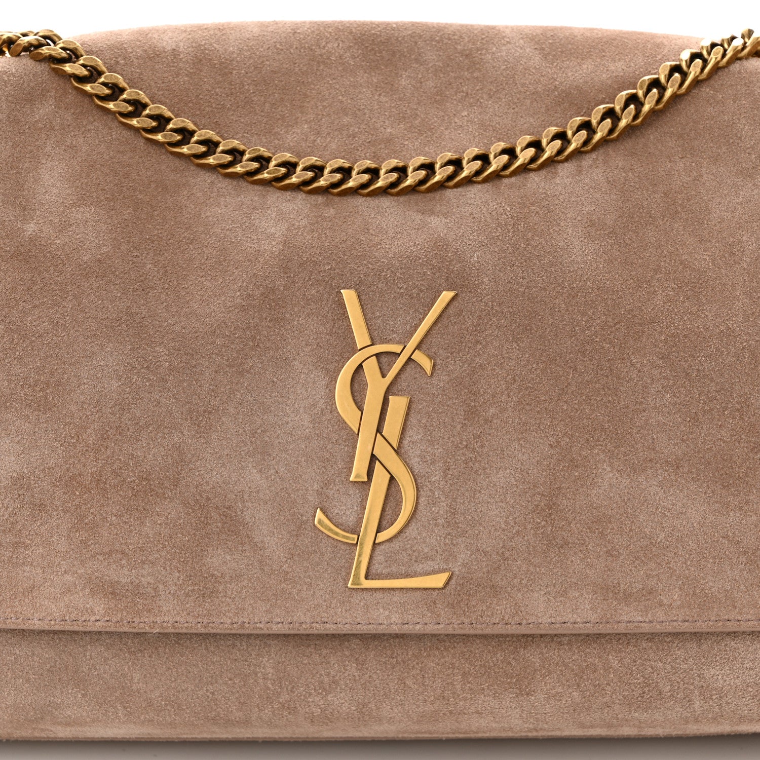 Saint Laurent Smooth Calfskin Suede Medium Reversible Monogram Kate Satchel Taupe 11 of 16
