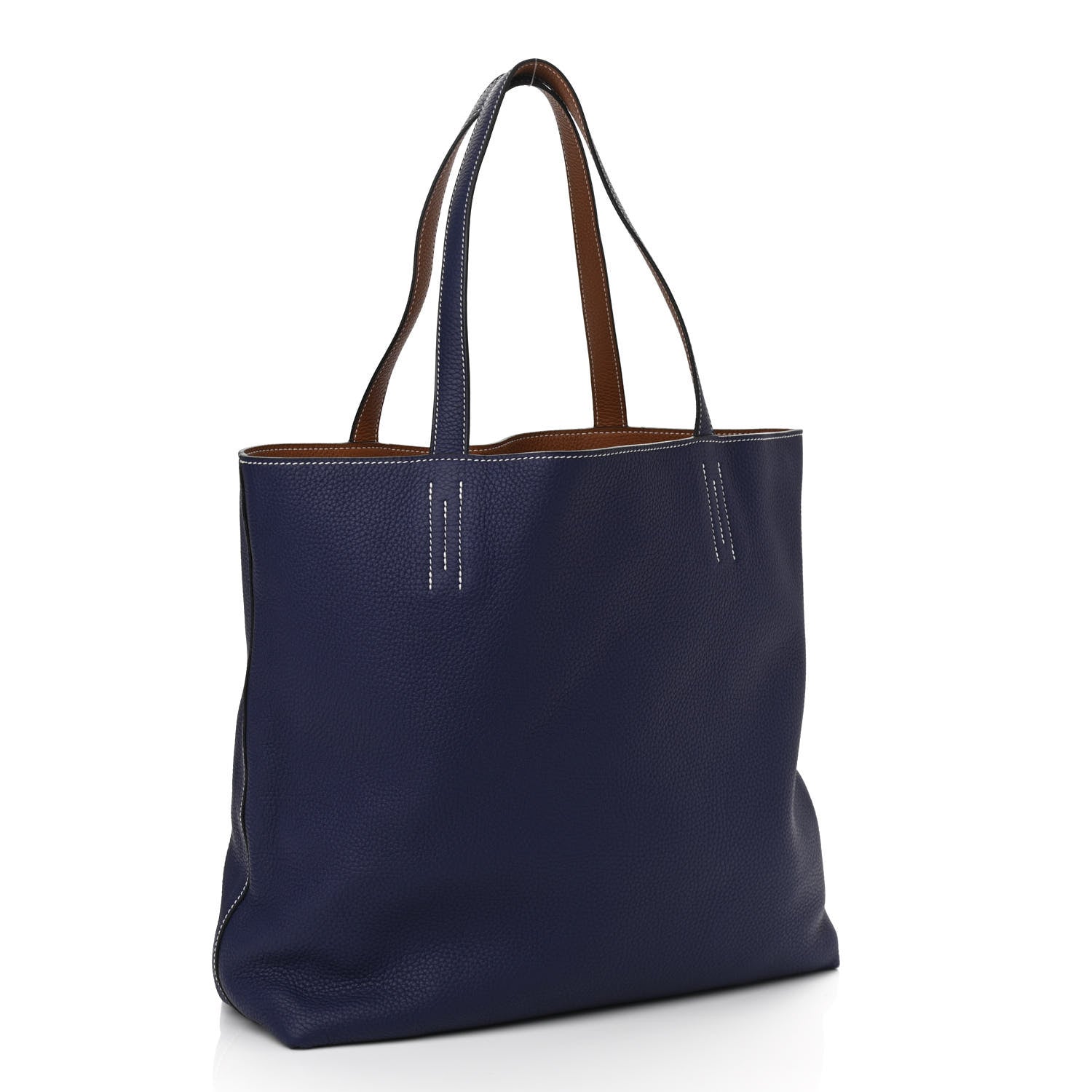 Hermes Taurillon Clemence Double Sens 45 Reversible Tote Gold Bleu Encre 5 of 16