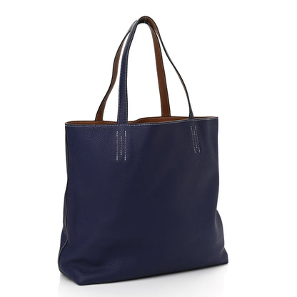Hermes Taurillon Clemence Double Sens 45 Reversible Tote Gold Bleu Encre 5 of 16