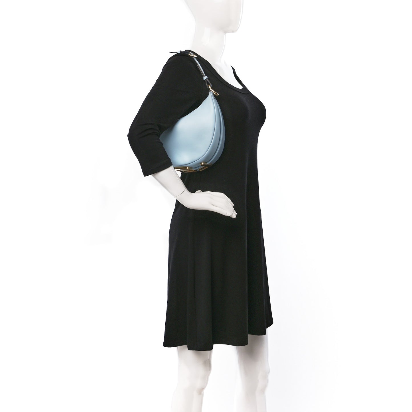 Vitello Grace Matte Small Fendigraphy Hobo Bag Azzurro Baby