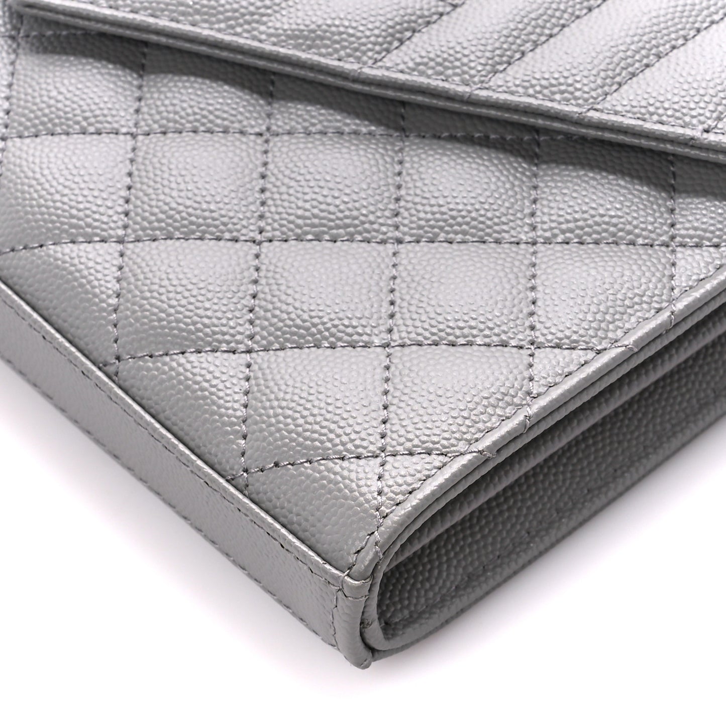 Grain De Poudre Tri-Quilt Monogram Chain Wallet Fog