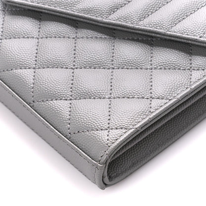 Saint Laurent Grain De Poudre Tri-Quilt Monogram Chain Wallet Fog 9 of 10