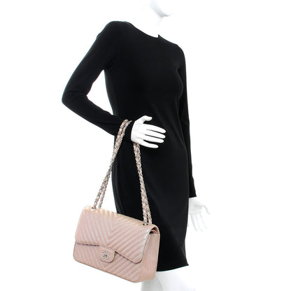 Chanel Metallic Caviar Chevron Quilted Jumbo Double Flap Light Gold 2 of 8