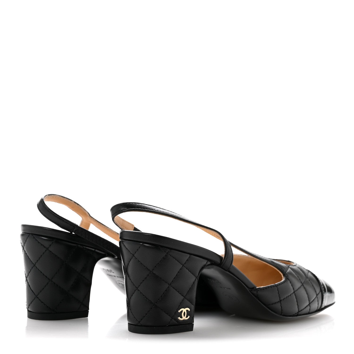 Chanel Lambskin Patent Calfskin Quilted Cap Toe CC Slingback Pumps 35.5 Black 5 of 10